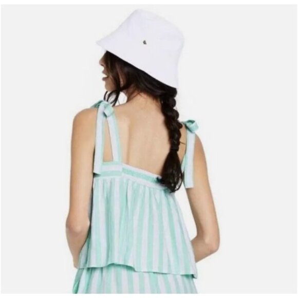Stoney Clover Women's Linen Blend Tie Straps Peplum Tank Green Stripe Size XS - Picture 2 of 5